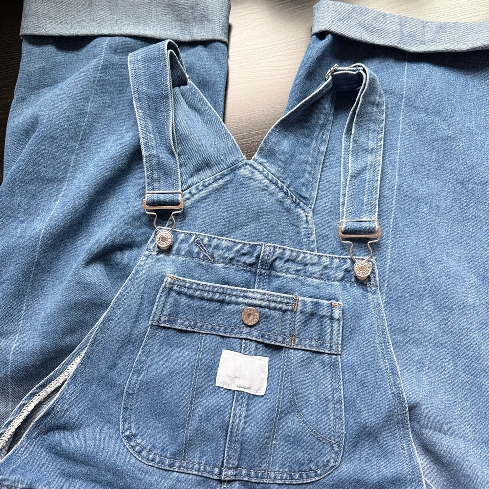Women’s Blue Denim Overalls Medium Relaxed Fit Cuffed - Picture 7 of 9